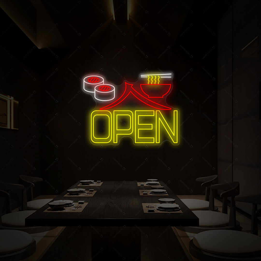 Sushi Ramen Open Neon Sign, Japanese Restaurant Wall Decor