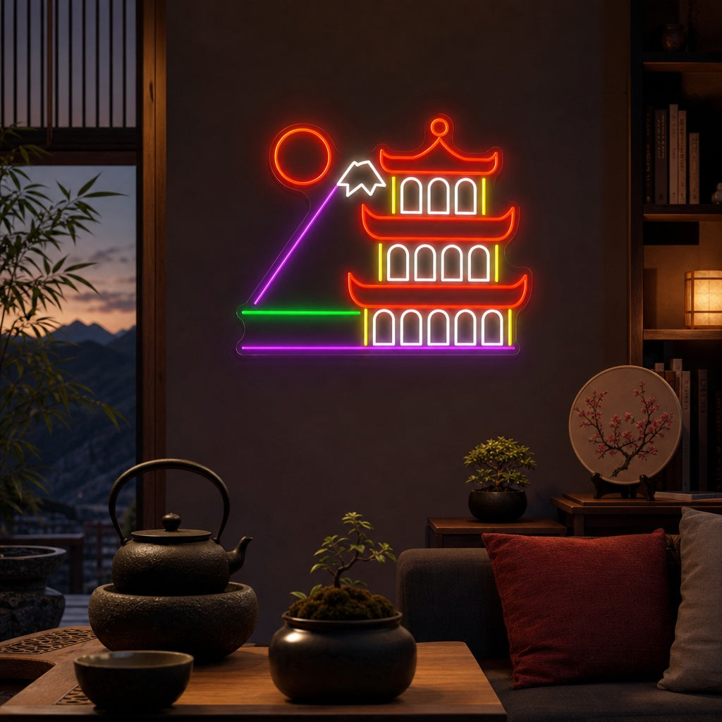 Traditional Japanese Building Neon Sign, Japanese Neon Sign neon sign product image