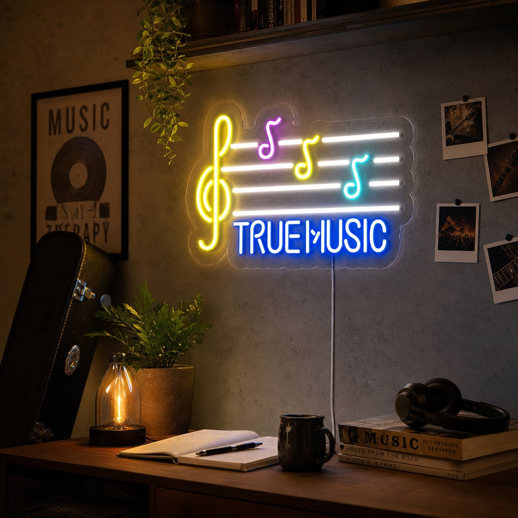 "True Music" Neon Sign, Music Note Neon Sign, Live Music Neon Sign
