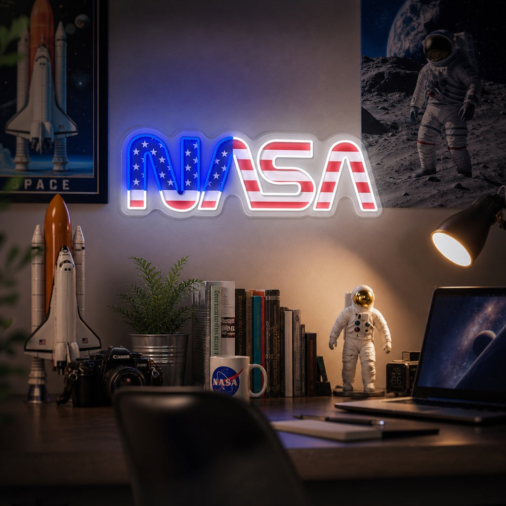 "USA Flag Shaped Nas Logo" UV Print LED Neon Sign