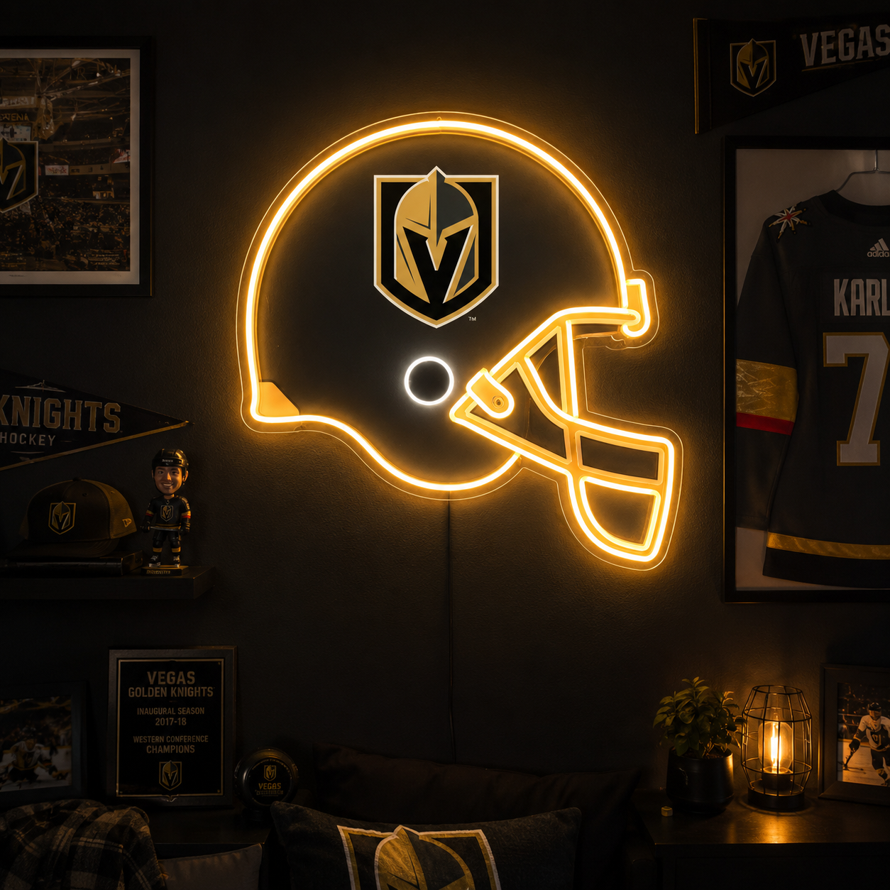 Vegas Golden Knights helmet neon sign