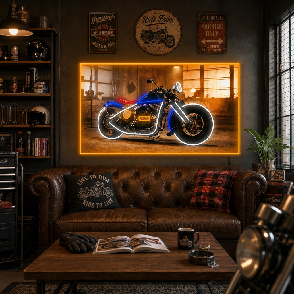 Vintage Motorcycle Neon Sign, Garage Wall Sign, Motorcycle Wall Decor neon sign product image