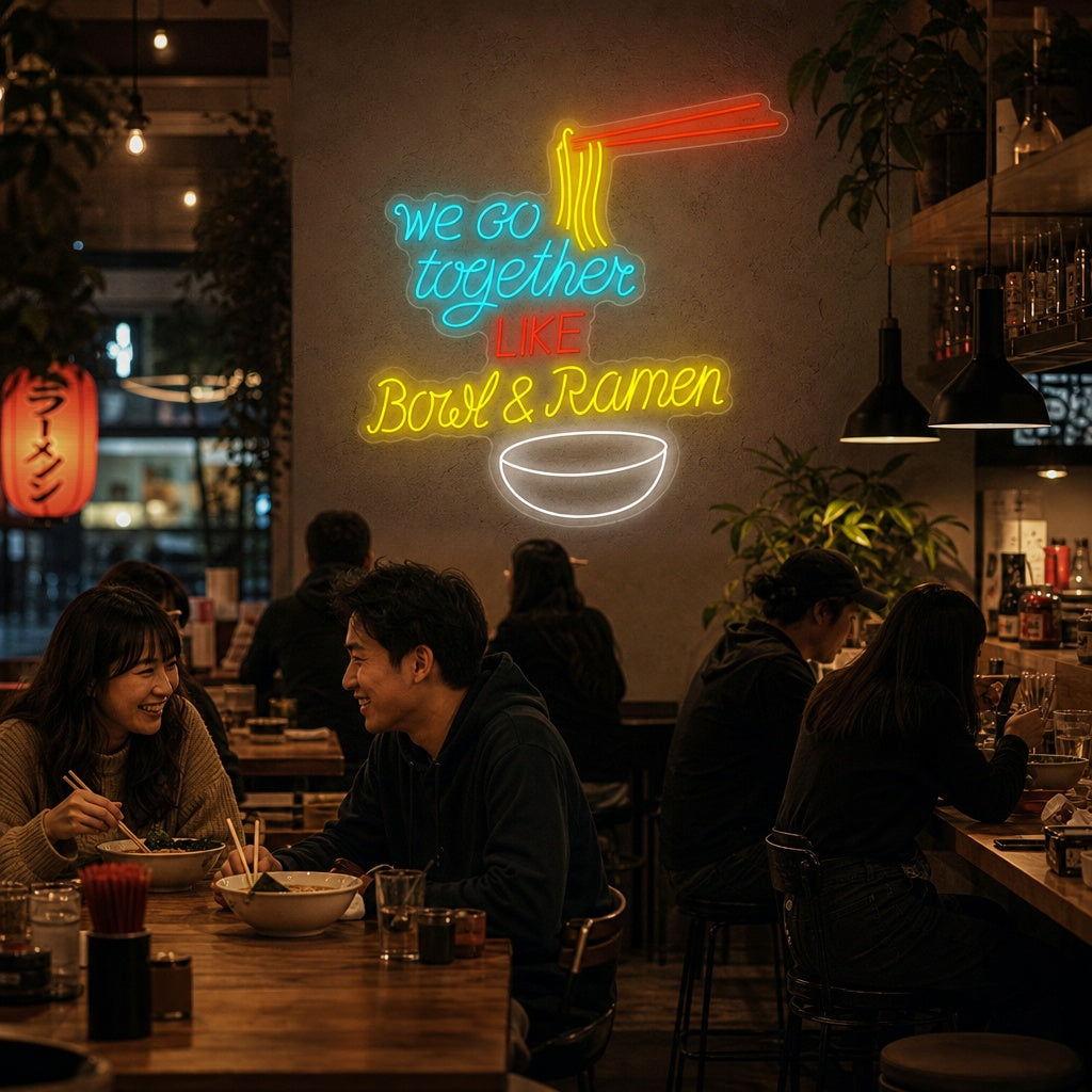We Go Together Like Bowl And Ramen Neon Sign, Japanese Restaurant Wall Decor neon sign product image