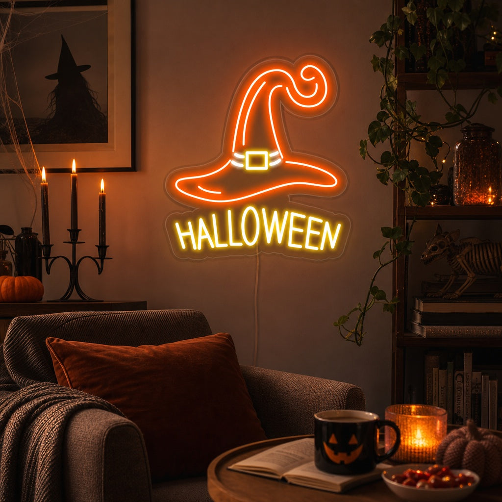 "Witch Hat Halloween" Neon Sign