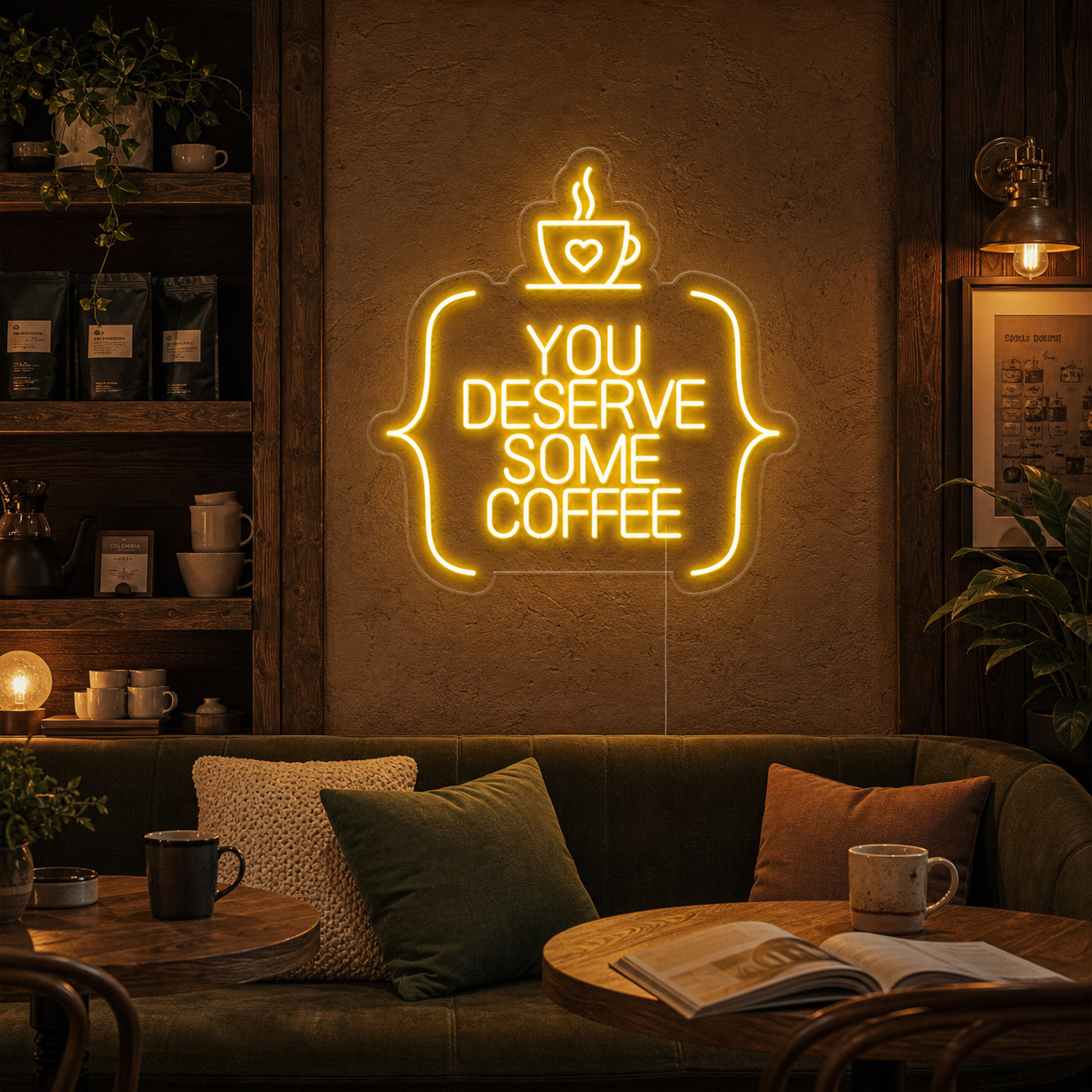"You Deserve Some Coffee" Neon Sign, Coffee Neon Sign, Cafe Shop Decor neon sign product image