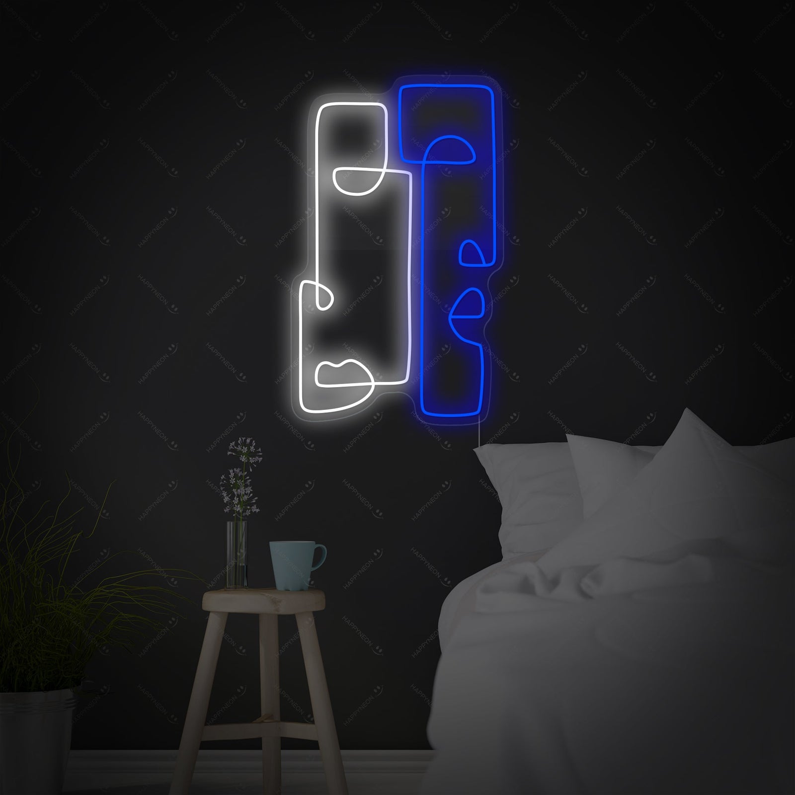 Clear acrylic backed 'Abstract Totem' neon wall sign displaying its unique glowing shape of an abstract face and body.