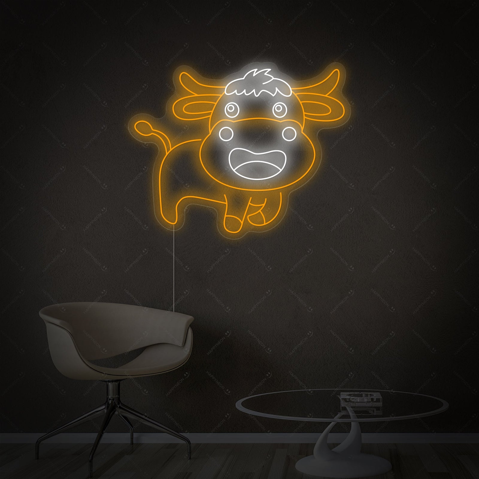 The official design graphic for the 'Baby Cow' neon sign, showing the detailed calf outline.