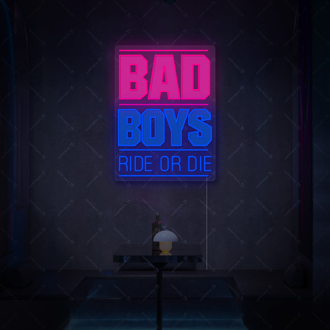 "Bad Boys Ride Or Die" Neon Sign, Motorcycle Wall Light, Garage Neon Sign