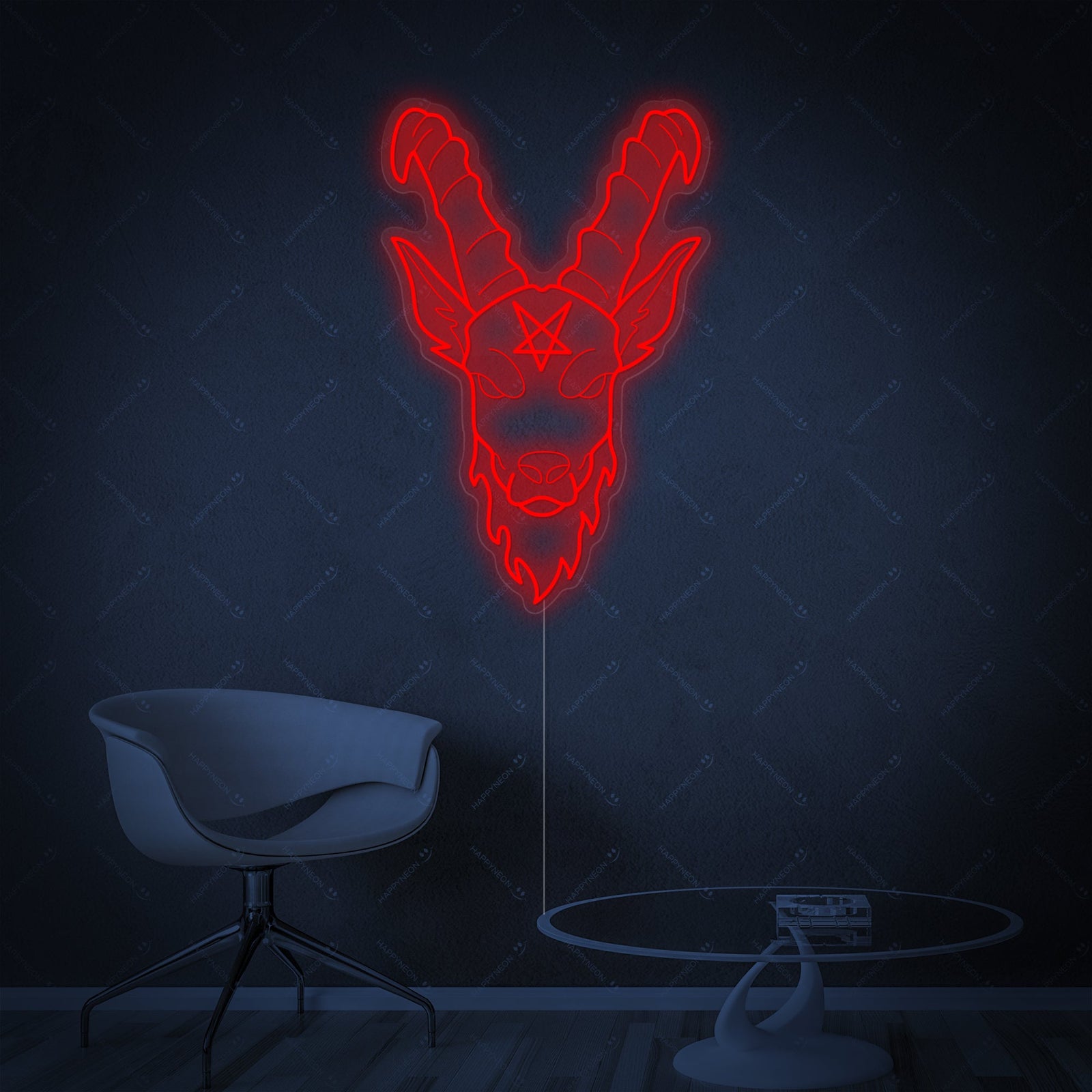 Detailed close-up design of the Baphomet Gothic neon sign structure.
