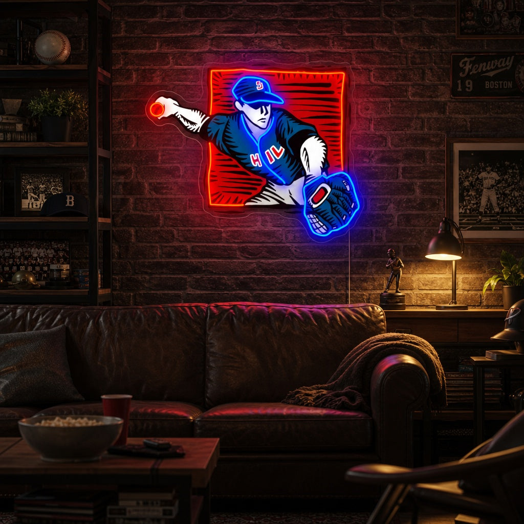 Baseball Pitcher Neon Sign, Baseball Wall Sign, Baseball Room Decor neon sign product image