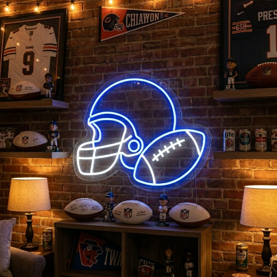"Blue Football and Helmet" Neon Sign