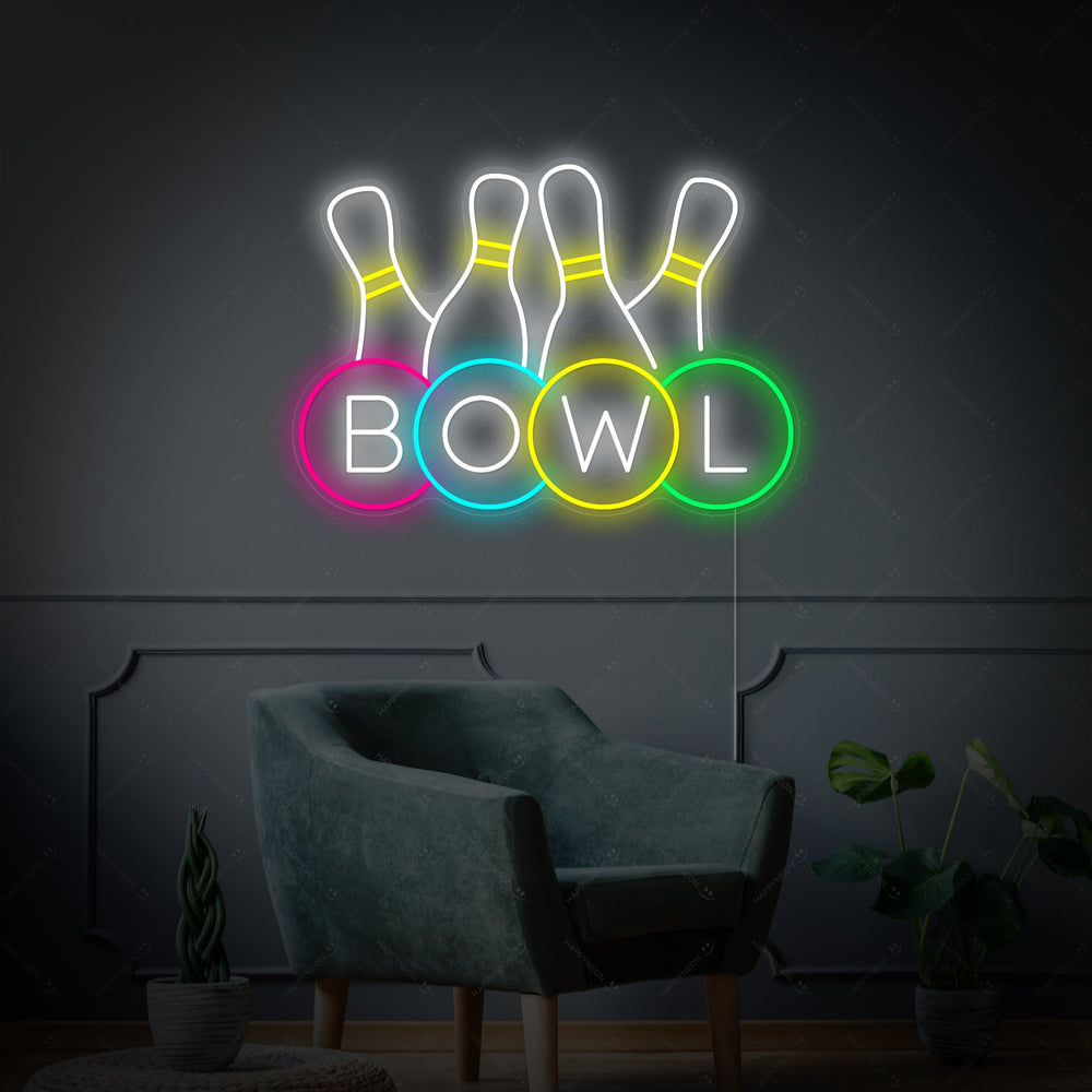Detailed graphic representation of the 'Bowling Shop Logo' neon sign design against a dark background, showing the blue and orange tubing lines.