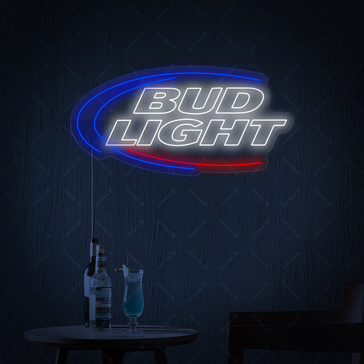 A clean graphic representation of the Bud Light neon sign, focusing on the details of the lettering and design.