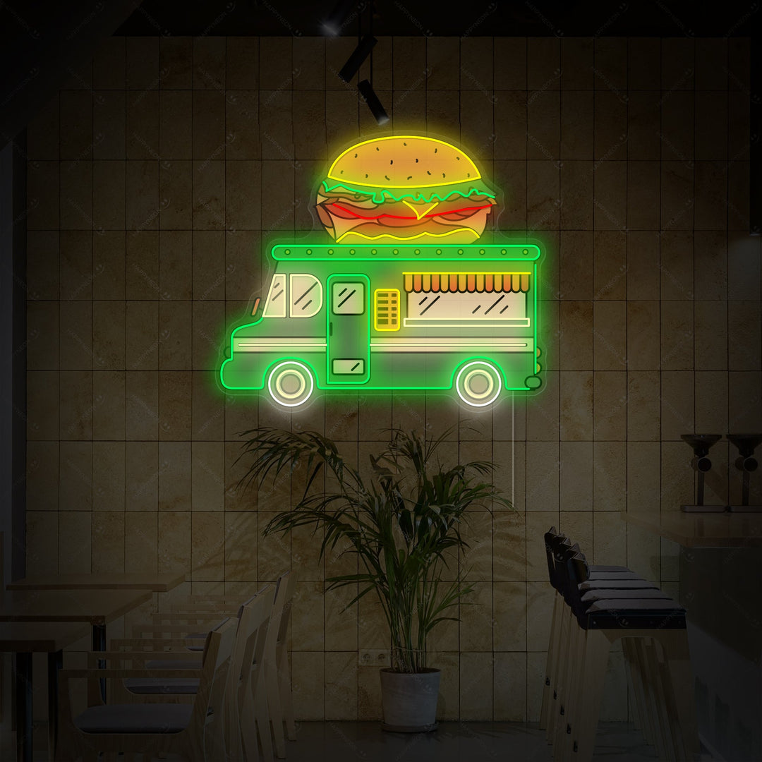 "Burger Truck" Neon Sign, Burger Wall Neon Art, Burger Led Neon Light