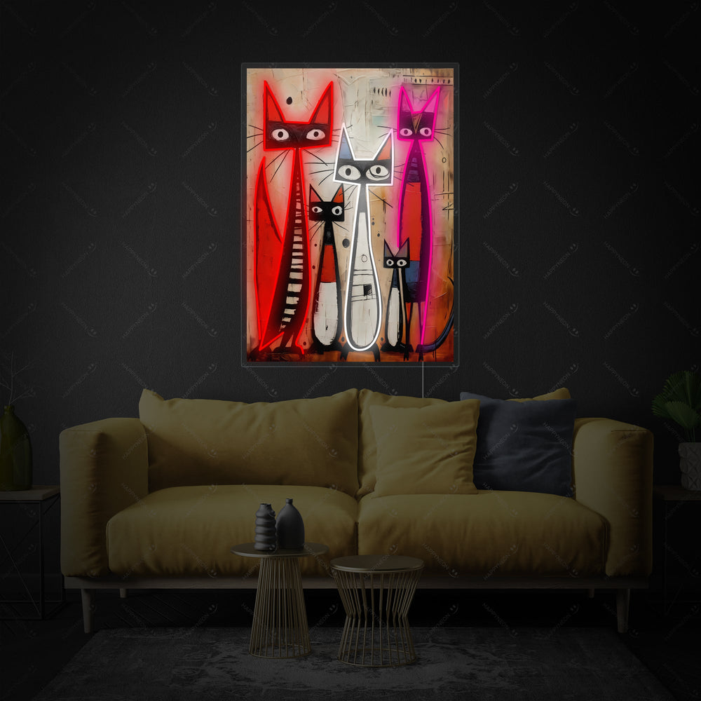 A detailed view of the Cat Family neon sign design against a neutral background.