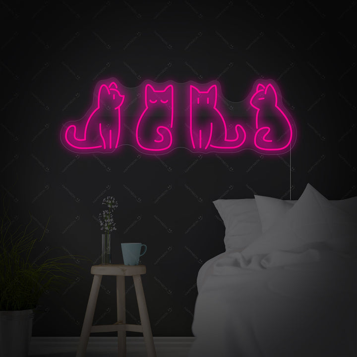 The original product design for the 'Cats' neon sign, showing the glowing tubes and acrylic backing shape.
