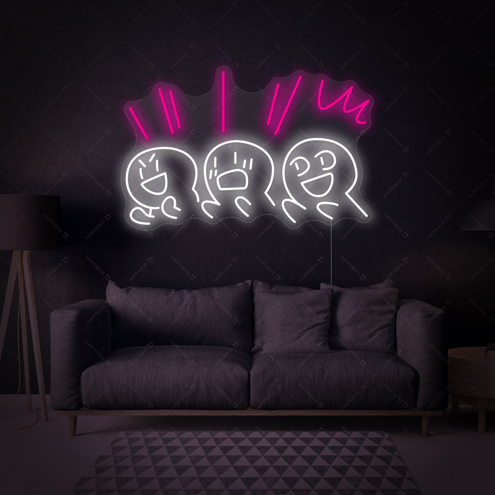 Detailed product shot of the "Cheer Up" neon sign showcasing the clean lines of the glowing letters and the transparent acrylic backing.