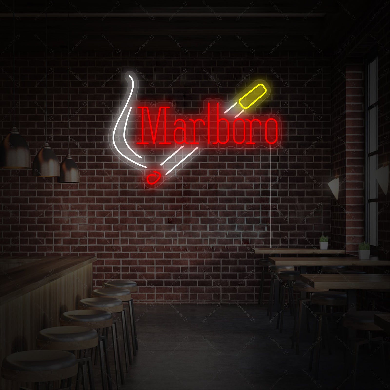 A clear, flat graphic design illustration of the red and white Marlbor logo neon sign on a plain background.