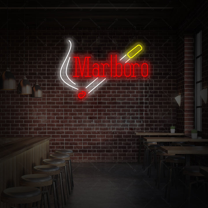 A clear, flat graphic design illustration of the red and white Marlbor logo neon sign on a plain background.