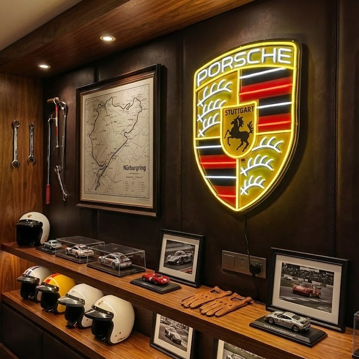 Classic Porsche Logo Neon Sign, Porsche Garage Sign, Porsche LED Sign
