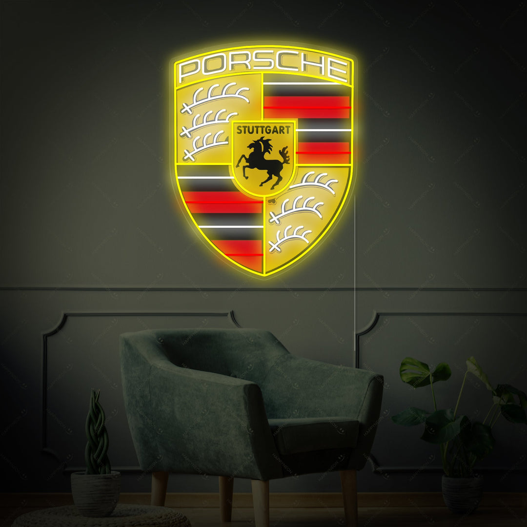 Classic Porsche Logo Neon Sign, Porsche Garage Sign, Porsche LED Sign