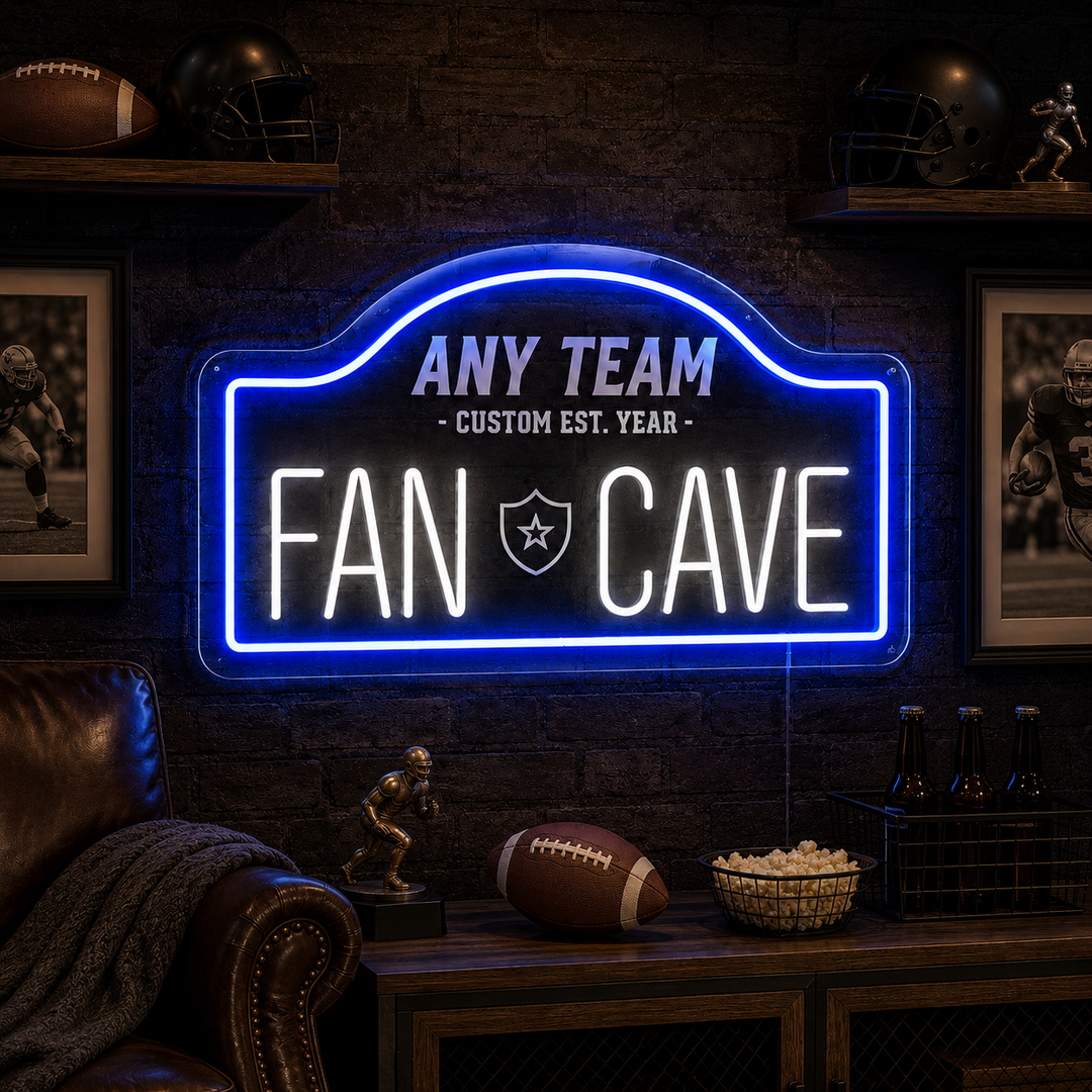 "Custom Football Team Name Fan Cave" Neon Sign