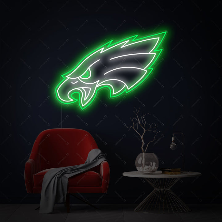 A close-up shot of the unlit "Eagles" neon sign, clearly showing the intricate details of the neon tubes and the quality backing.