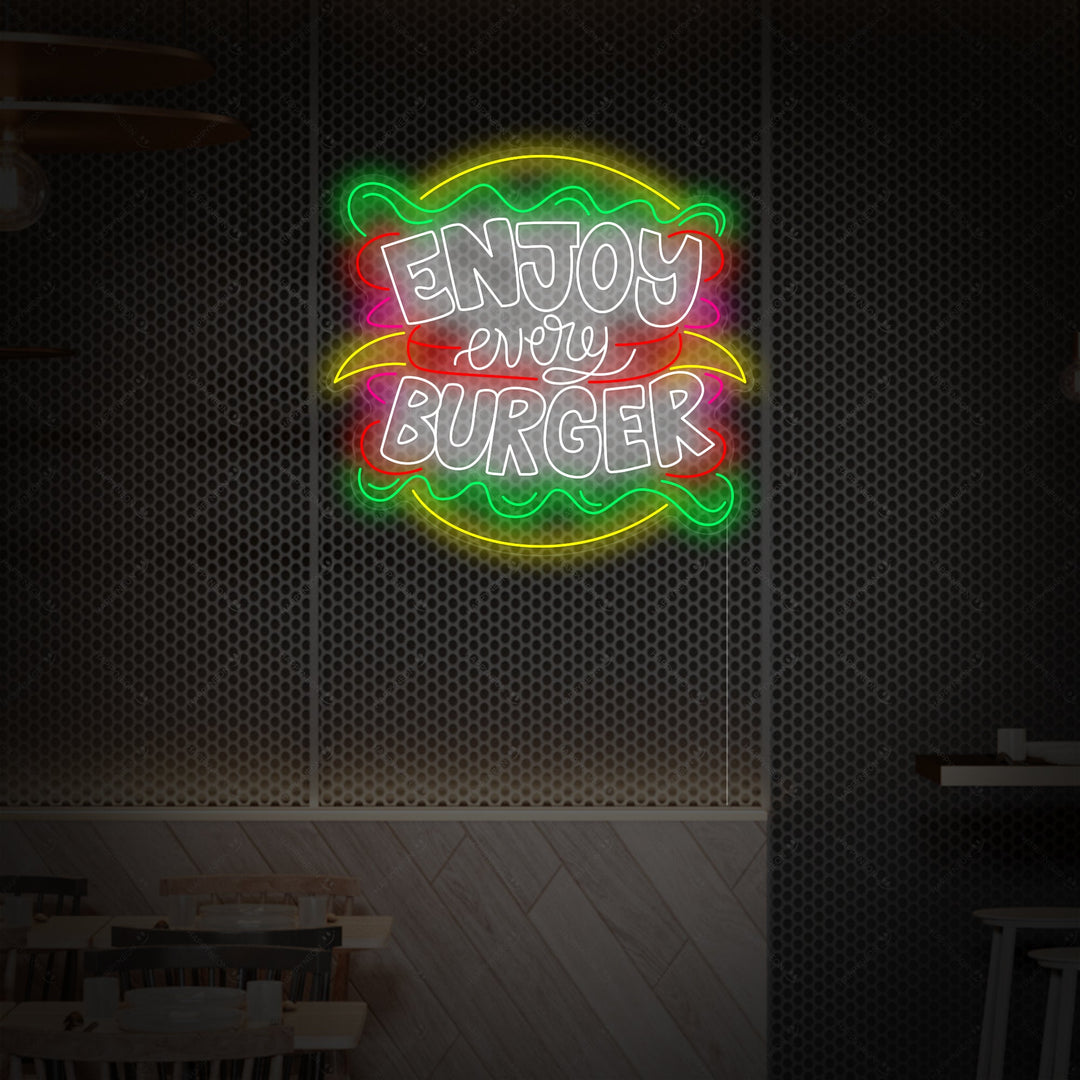 "Enjoy Every Burger" Neon Sign, Burger Neon Sign, Hamburger Neon Light