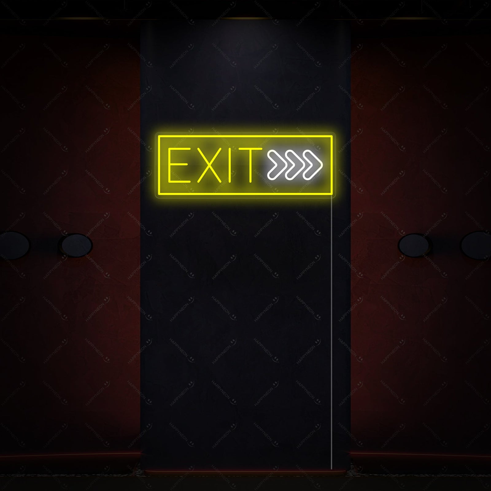 A digital mockup showing the clean lines and design of the 'Exit' neon sign graphic