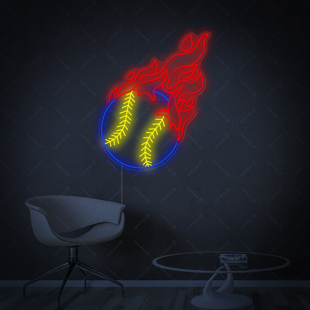 Digital rendering of the 'Fire Baseball' neon sign design, featuring glowing orange and white contours.