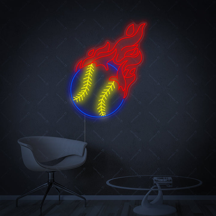 Digital rendering of the 'Fire Baseball' neon sign design, featuring glowing orange and white contours.