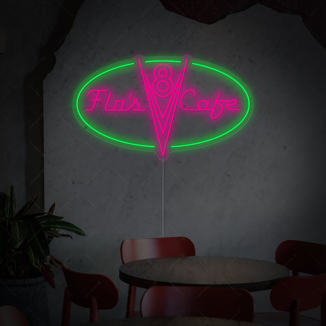 "Flo's V8 Cafe" Neon Sign, Coffee Neon Sign, Cafe Wall Decor