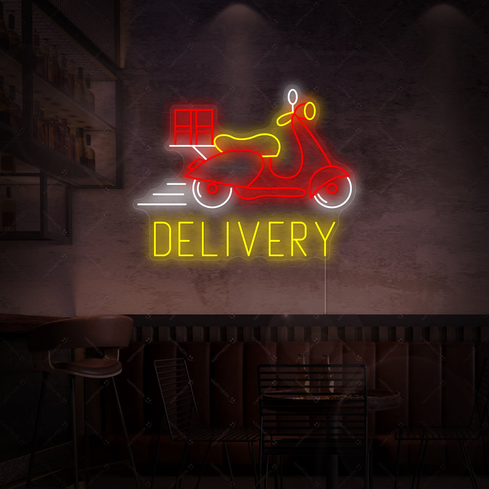 A clean, detailed illustration of the 'Food Delivery Logo' neon sign design against a neutral background.
