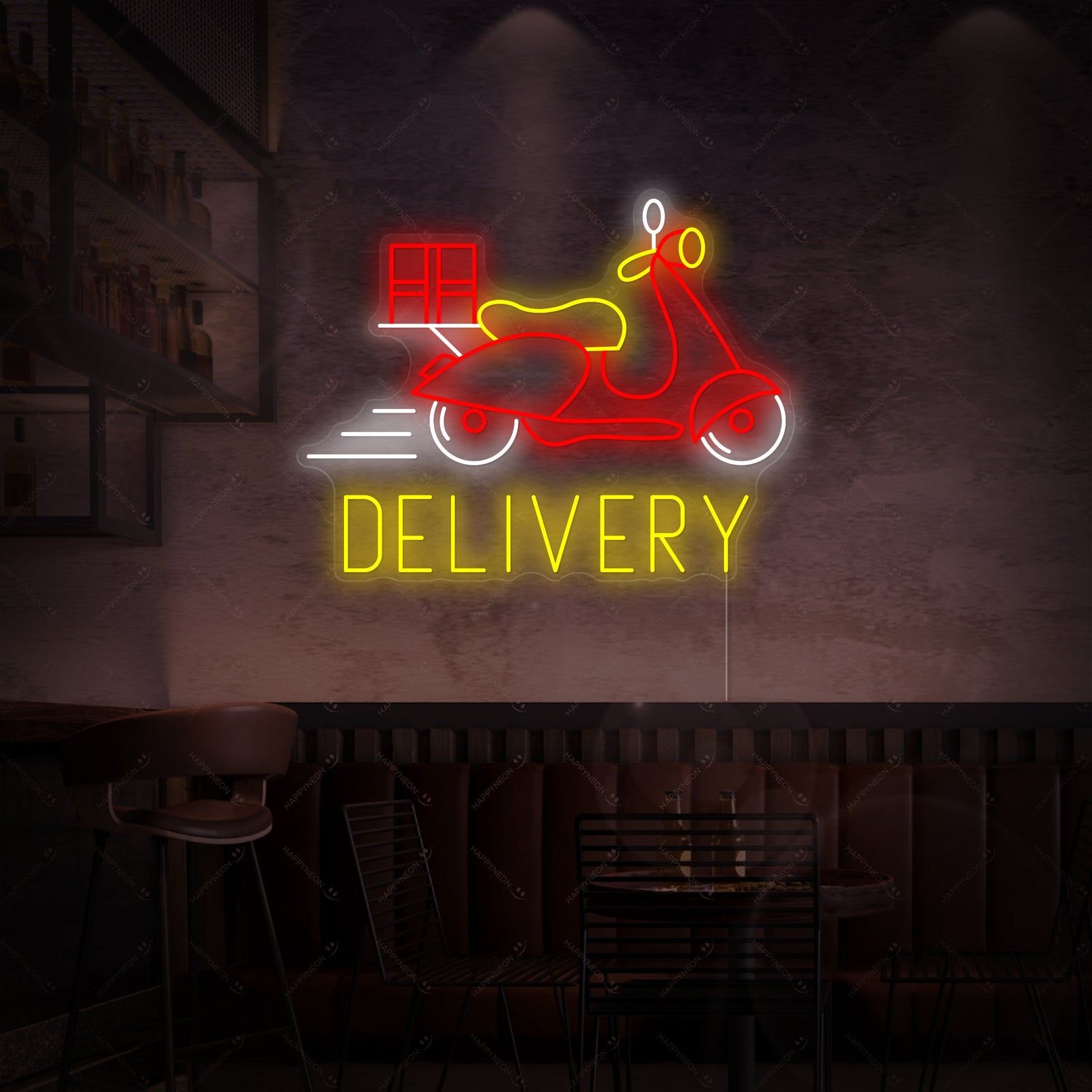 A clean, detailed illustration of the 'Food Delivery Logo' neon sign design against a neutral background.