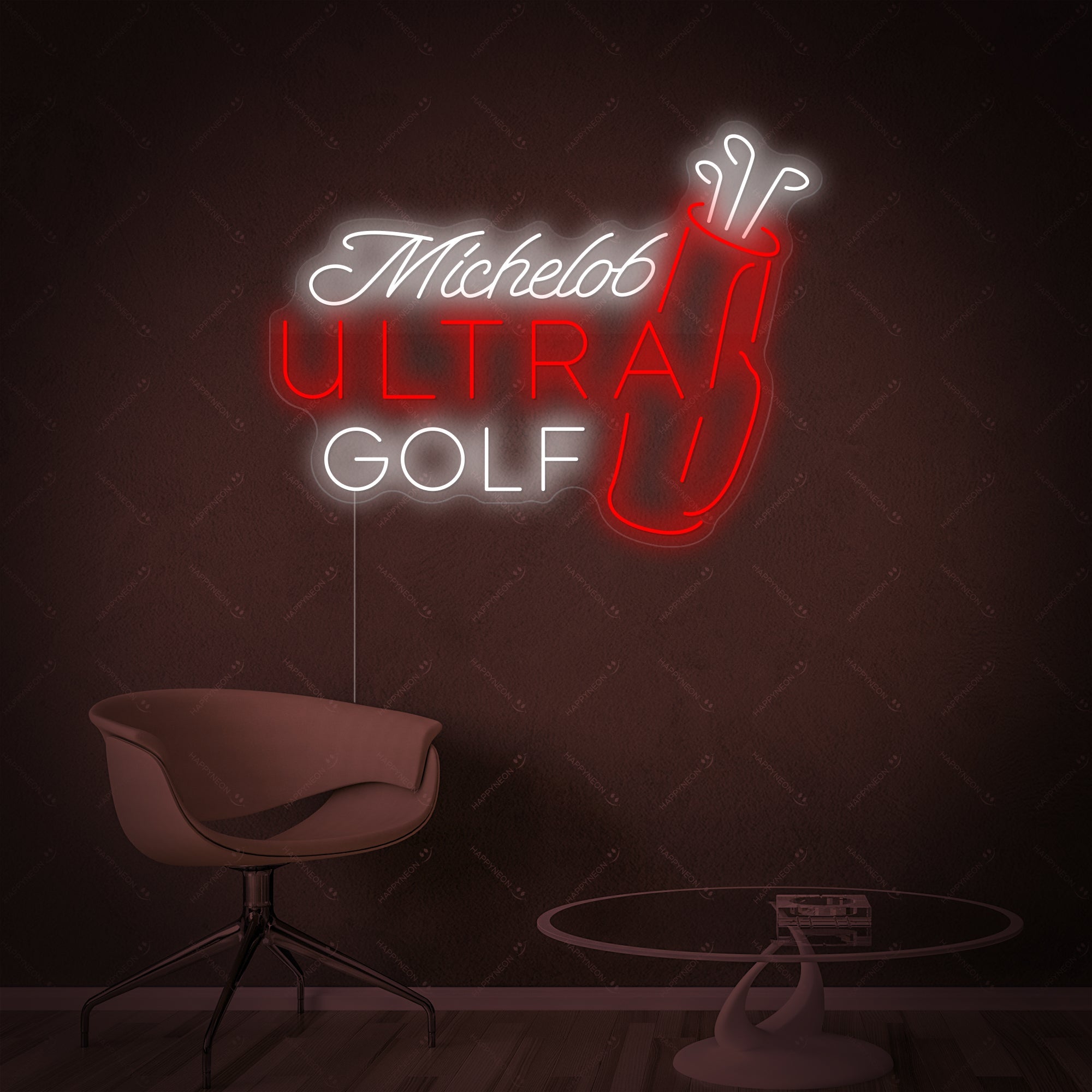 Golf Neon Sign: LED, 30cm, Acrylic Transparent, backing cut to shape