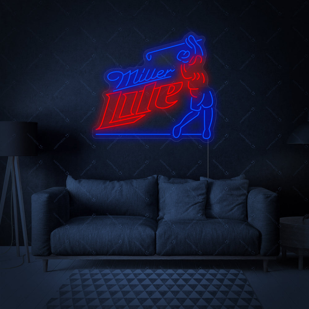 Rendered design of the "Golf Beer" neon sign, showcasing the detailed image of a golfer and a beer glass.