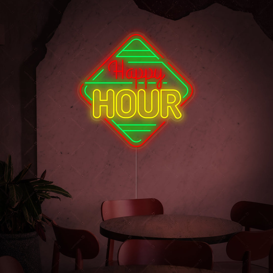 "Happy Hour" Neon Sign, Happy Hour Bar Neon Sign, LED Happy Hour Neon Light