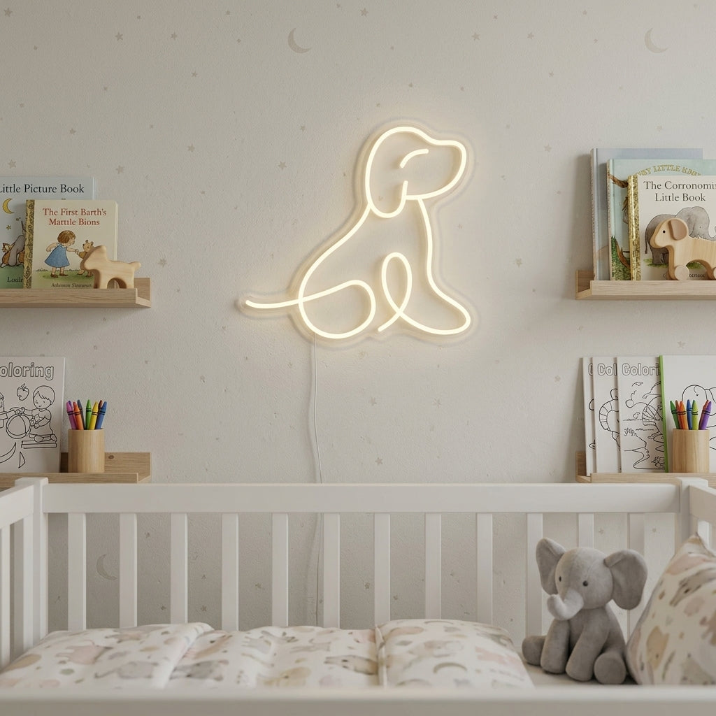 Dog Puppy Neon Sign in a child’s bedroom setting.
