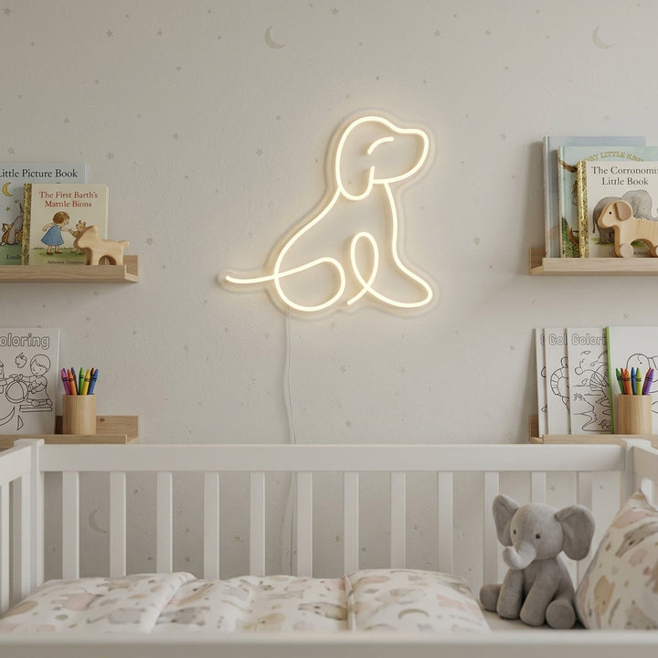 Dog Puppy Neon Sign in a child’s bedroom setting.