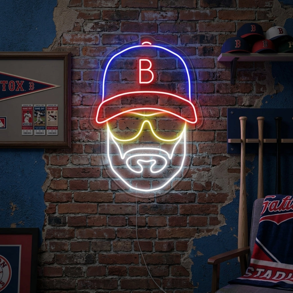 Boston Red Sox bearded fan neon sign for a man cave