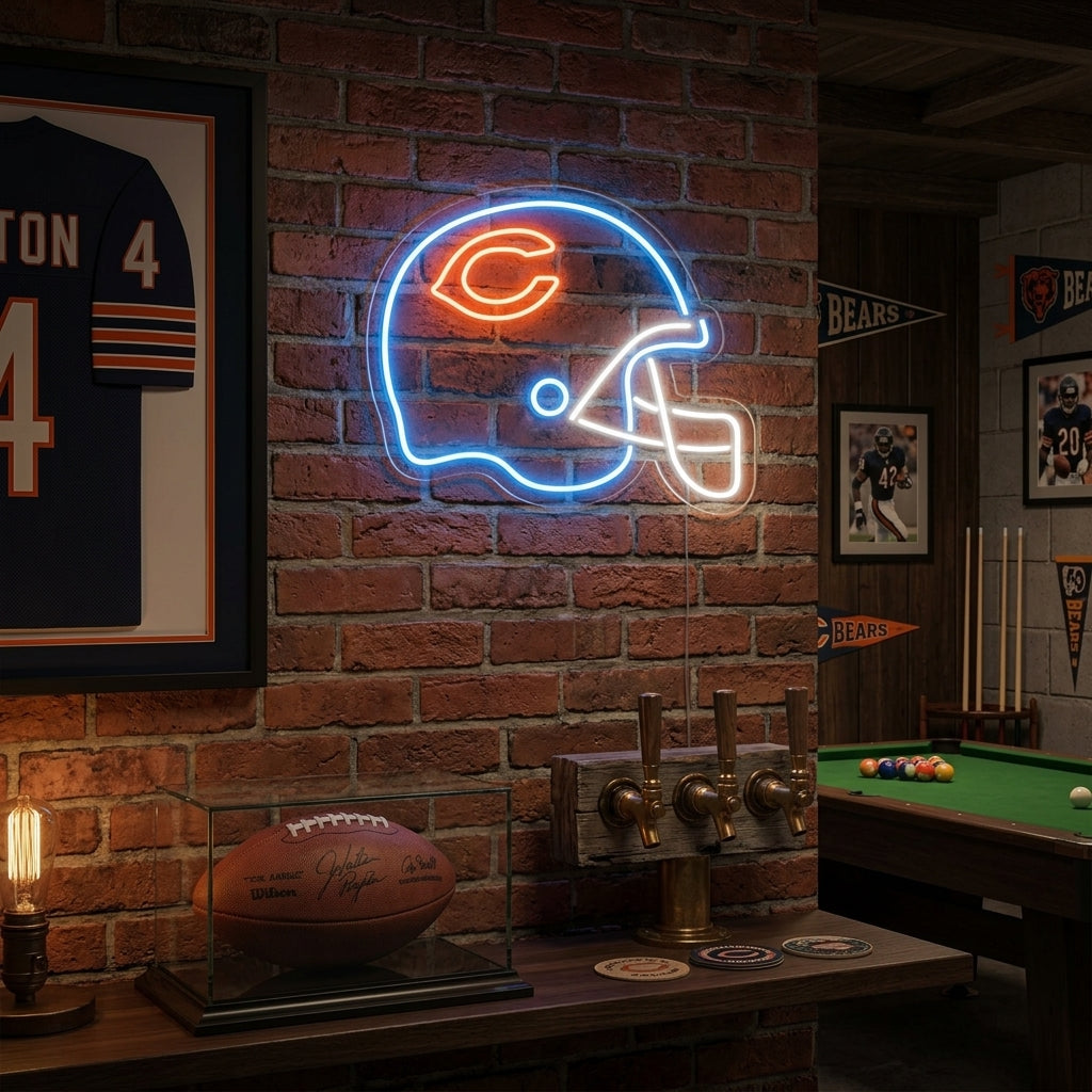 Chicago Bears football helmet neon sign for a game room