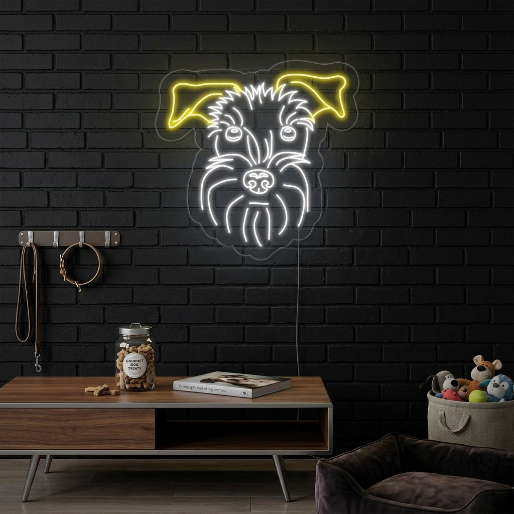 Schnauzer neon sign glowing in a modern living room