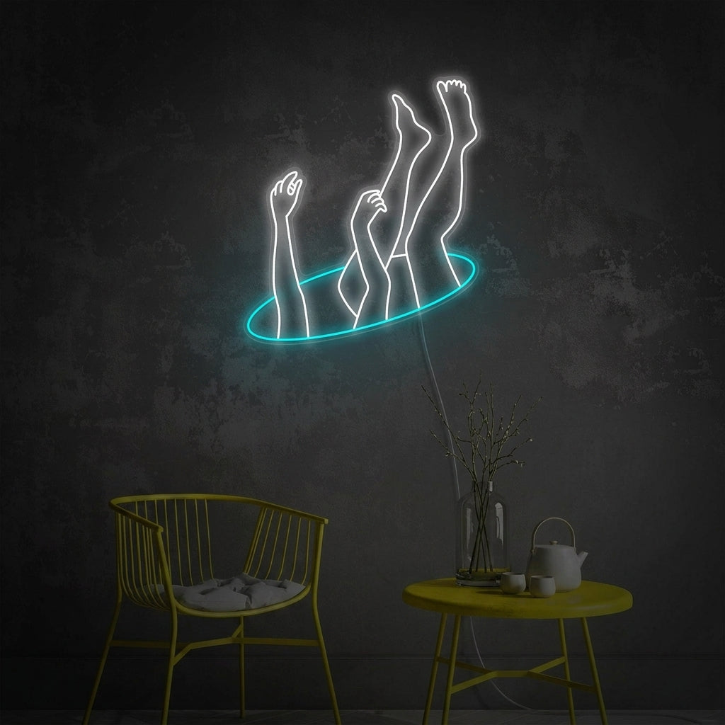 Anxiety Falling neon sign displayed in a contemporary home setting, illuminating the surrounding area with its vibrant light.