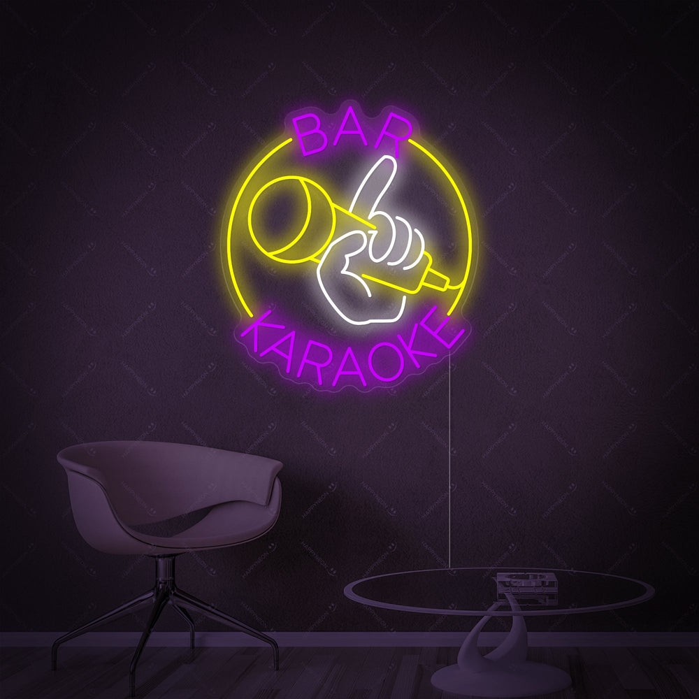 A detailed view of the 'Karaoke Bar' neon sign, showing the classic font and wiring, suitable for mounting.
