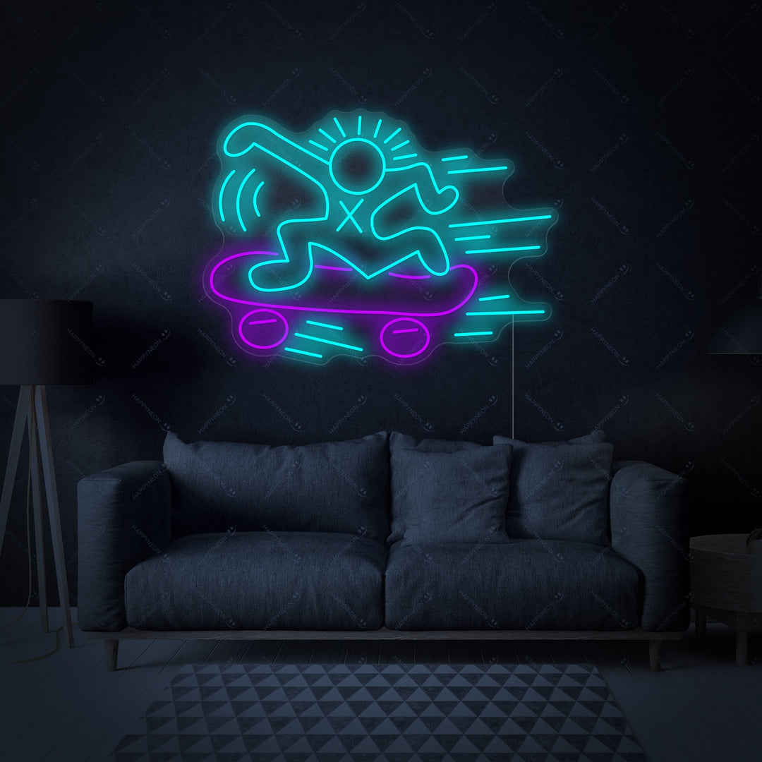 KH Skateboard Neon Sign, Skateboard Neon Art, Skateboard Wall Art