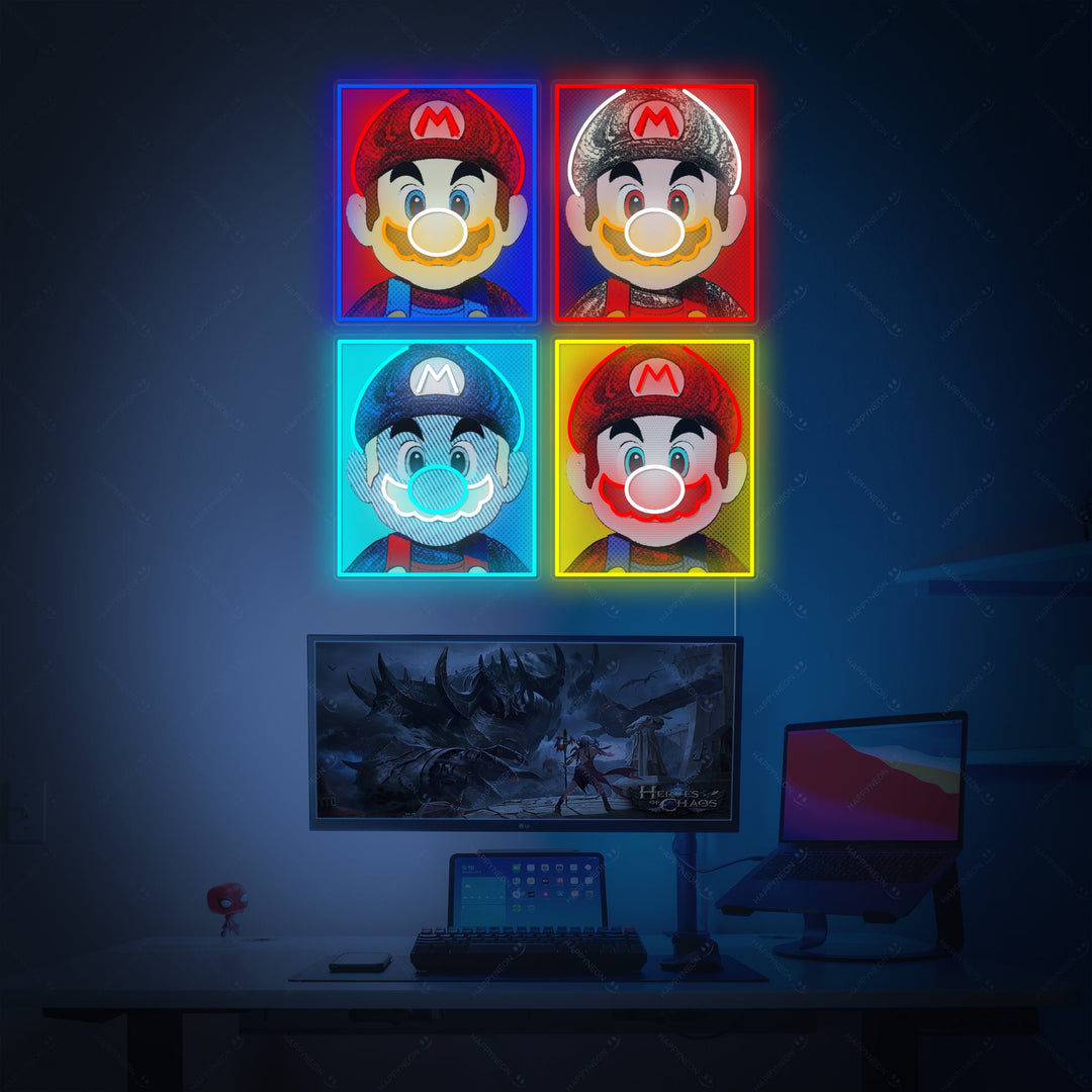 "Mario Video Game Pop Art" Neon Sign, Video Game Neon Sign, Game Room Wall Art