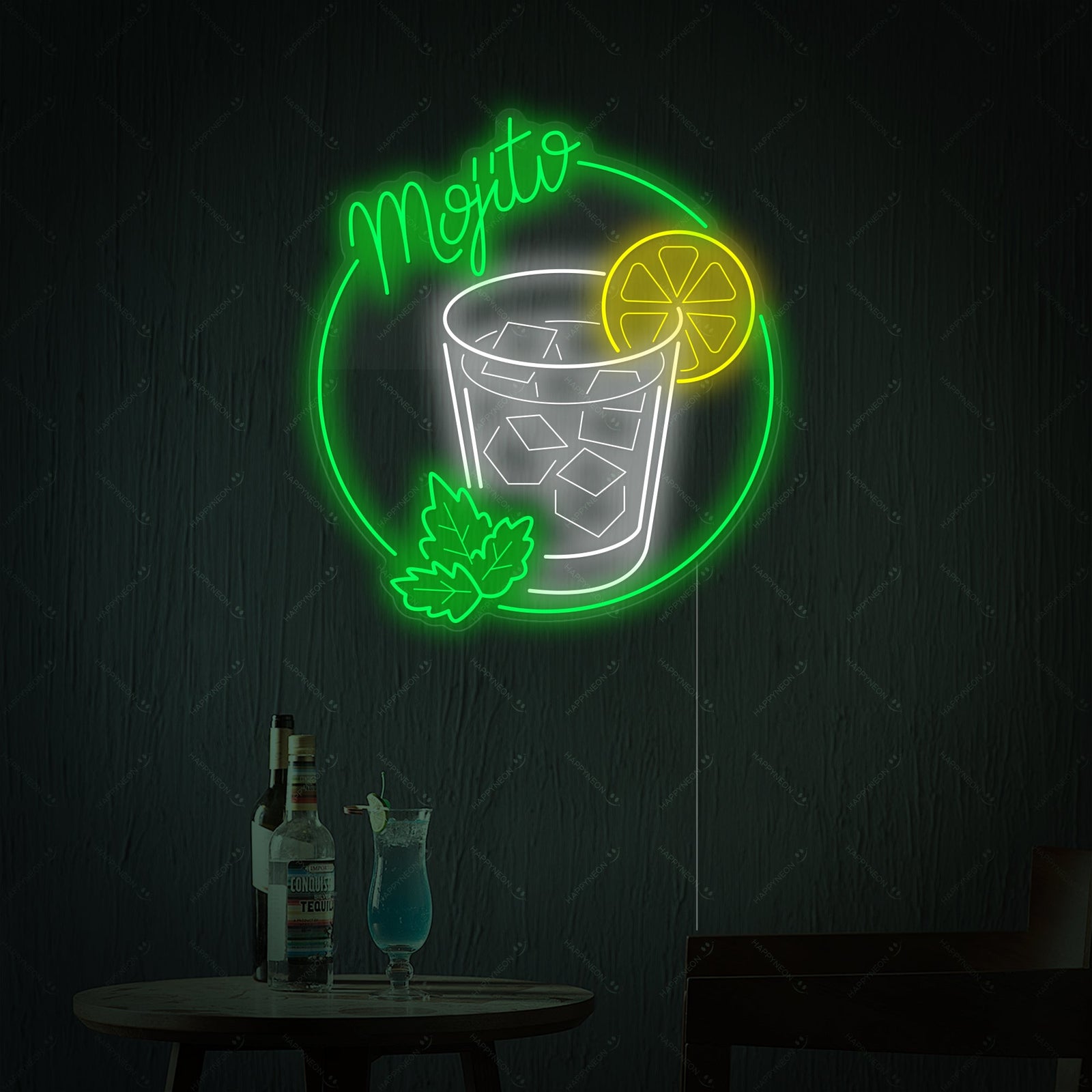 A clean graphic representation of the 'Mojito' neon sign design with a stylized lime icon.
