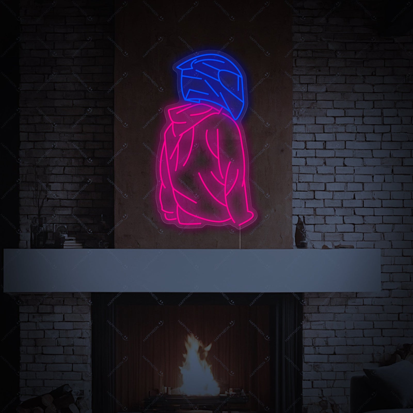 A clean, graphic representation of the 'Motorcyclist' neon sign design against a neutral background.