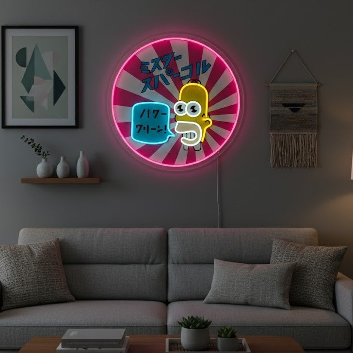Mr. Sparkle neon sign with fish and lightbulb logo detail
