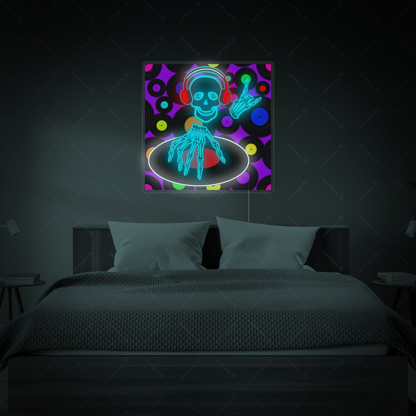 A graphic representation showing the complex UV print background design of the Music Flyer neon sign, before fabrication.